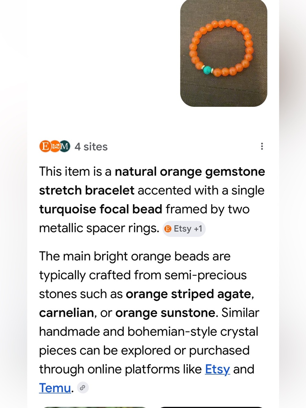 #2424**Orange Beaded Stretch Bracelet Tangerine with Turquoise Accent - Picture 5 of 17